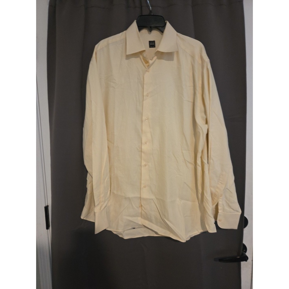 Ike Behar New York Light Yellow Dress Shirt, Men's 16.5 100% Cotton, Long Sleeve